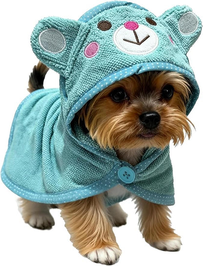 Dog Hooded Bathrobe Towel, Fast Drying Bath Towel Absorbent Warm Blanket Blue L