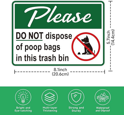 2PCS Please Do Not Dispose Poop Bags in This Trash Bin Stickers, Self-Adhesive Weatherproof Vinyl Do not Throw Dog Poop Bag in The Trash Sign, Trash Can Stickers for Home，House，Yard，Restaurant