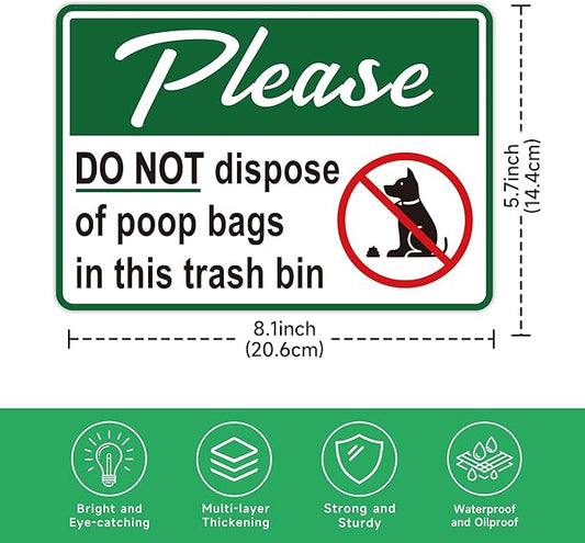 2PCS Please Do Not Dispose Poop Bags in This Trash Bin Stickers, Self-Adhesive Weatherproof Vinyl Do not Throw Dog Poop Bag in The Trash Sign, Trash Can Stickers for Home，House，Yard，Restaurant