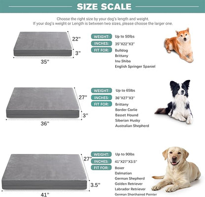 Vonabem Waterproof Outdoor Dog Bed Large Medium Sized Dogs, Washable Crate Pad 35 inch, Foam Orthopedic Pet Beds with Removable Cover,Durable Anti-Slip Kennel Pads 35"x22", Gray