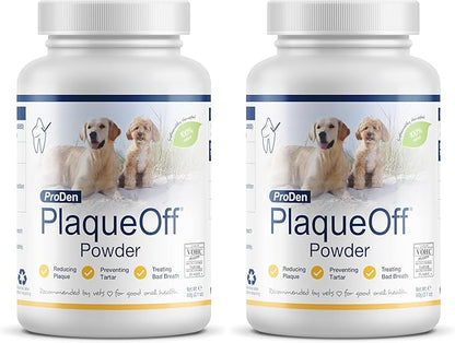 ProDen PlaqueOff Powder for Pets - Cat & Dog Breath Freshener - Plaque & Tartar Remover for Pet Oral Care - 60g (Pack of 2)