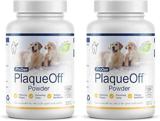 ProDen PlaqueOff Powder for Pets - Cat & Dog Breath Freshener - Plaque & Tartar Remover for Pet Oral Care - 60g (Pack of 2)