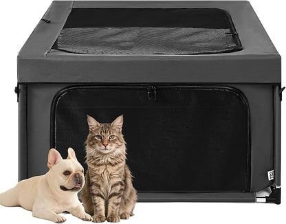 EHEYCIGA 42x42x26 Inches Puppy Playpen with Top Cover for Dogs & Cats Indoor or Outdoor - Dog Playpen with Door, Dog Fence for Small Animal with Heavy-Duty Oxford & Steel Frame, Dark Grey