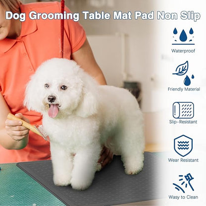 Dog Grooming Table Mat Pad Non Slip, Multipurpose Soft Pet Grooming Table Mats at Home, 28 x 19.7 Inch Silicone Durable Anti-Fatigue Groomer Mats Paw Protection Easy-Clean Cat Dog Bath Mat (Black)