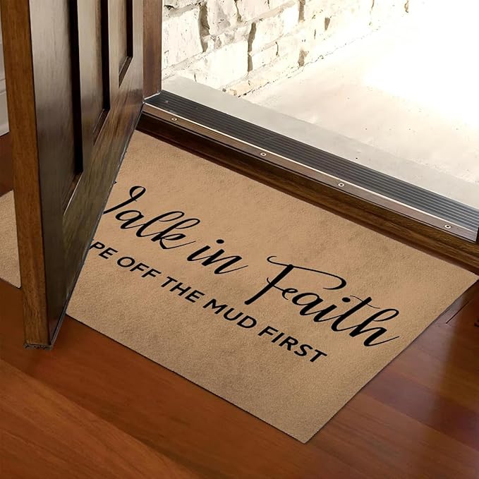 Funny Welcome Doormat (23.7 in X 15.6 in) Anti-Slip Rubber Back Entrance Way Indoor Front Porch Decor Rugs House Warming Gift (Walk in Faith Christian Welcome Mat Wipe Off Mud First)