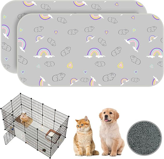 Homimp 2 Pack Guinea Pig Cage Liners, Washable Small Animal Bedding,Waterproof Reusable & Anti Slip Guinea Pig Pee Pad Fast and Super Absorbent Mat for Small Animal Rabbit Bunny Hamster,Grey 24"x47"