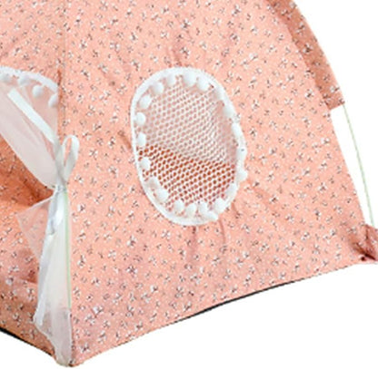 Indoor Pet Tent with Mesh Door, Cat & Dog Tent House, Washable & Warm, Slip Resistant, All Seasons (Pink)
