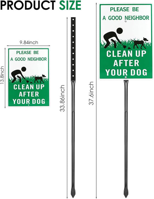 Thten Please Clean Up After Your Dog,Pick Up Your Dog Poop Signs, Dog Poop Sign,14" x 10" Yard Sign with Stake Kit,35.4 inch tall,Be a Good Neighbor Sign, Easy Install,Rustproof Aluminum 1 Pack