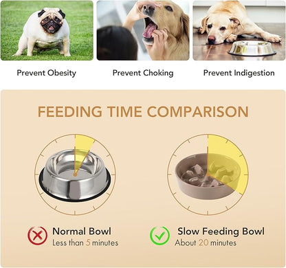 Ceramic 0.9 Cup Dog Bowl Slow Feeder, 6.1inch Slow Pet Food Dish for Small Dog and Cat, Stop Bloat, Preventing Choking(Single Bowl, Brown Coffee)