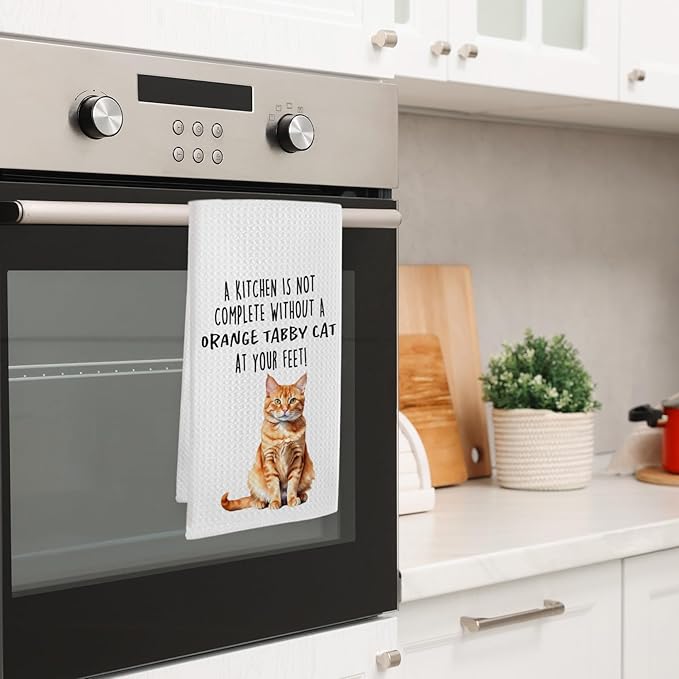 Funny Orange Tabby Cat Gifts Kitchen Towels, Cat Lover Gifts for Women, Funny Hand Towels for Bathroom Decor, A Kitchen Is Not Complete without Dishcloths Dish Towel forKitchen 16x24 Inches