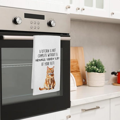 Funny Orange Tabby Cat Gifts Kitchen Towels, Cat Lover Gifts for Women, Funny Hand Towels for Bathroom Decor, A Kitchen Is Not Complete without Dishcloths Dish Towel forKitchen 16x24 Inches