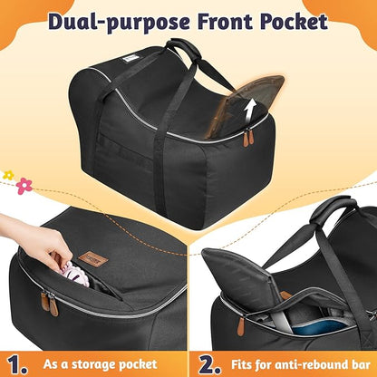 YOREPEK Car Seat Travel Bag Fits Infant Carseat with Anti-Rebound Bar Base, Padded Carseat Bags for Air Travel, Car Seat Airplane Cover with Side Pocket for Baby Essentials, Black