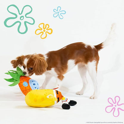 design LAB, Inc. Spongebob Squarepants Official Merchandise | Squeaky Plush Toys for Dogs | 2-Pack Spongebob & Pineapple Toys with Squeaker & Treat Dispenser | Cubby Hole to Hide Treats
