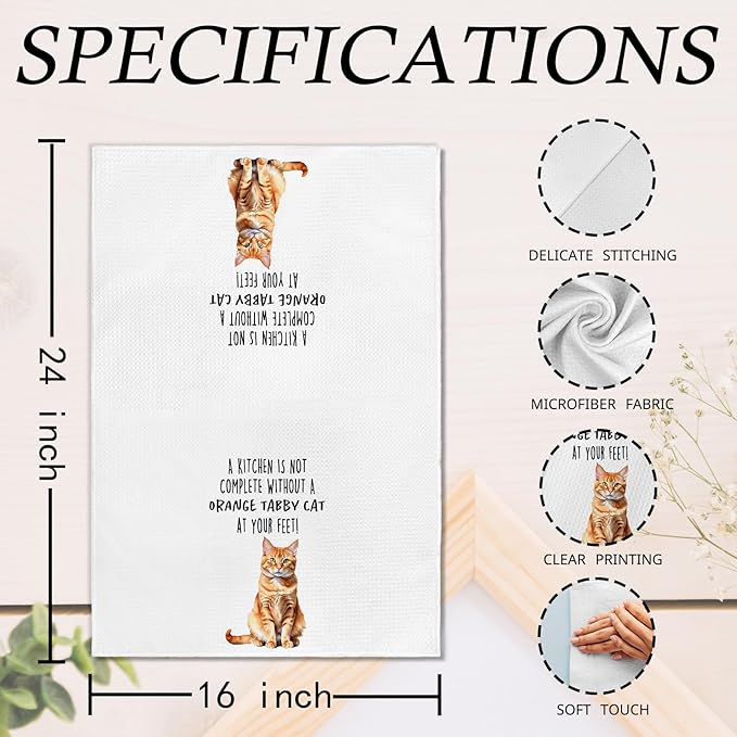 Funny Orange Tabby Cat Gifts Kitchen Towels, Cat Lover Gifts for Women, Funny Hand Towels for Bathroom Decor, A Kitchen Is Not Complete without Dishcloths Dish Towel forKitchen 16x24 Inches