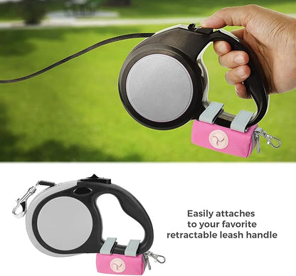 Dog Poop Bag Holder Zippered Pouch, Portable Dog Poop Bag Dispenser with 1 Metal Clip, Fashion Color Matching Canvas Waste Bag Holder for Leashes - Pink