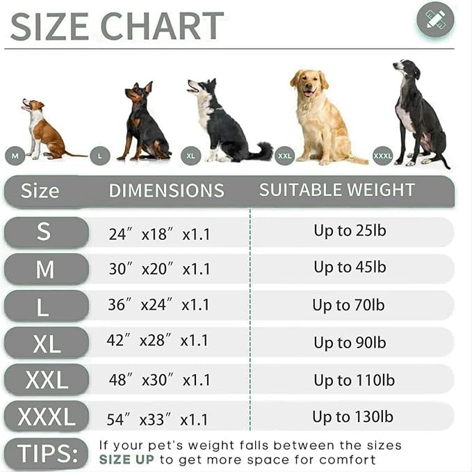 KHONSU PET Dog Bed Mat for Crate 1.1in Slim Cooling Pad Reversible Flannel & Waterproof Canva for Dogs up to 130 lbs