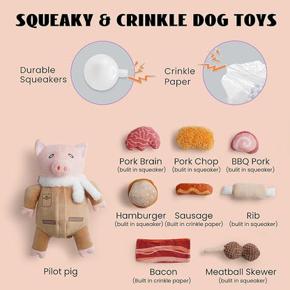 Nocciola Stuffed Pig Dog Toys: Hide and Seek Funny Squeaky Crinkle Plush Dog Chew Toys for Small Medium Breed, Cognitive Training Pet Enrichment Gifts Supplies