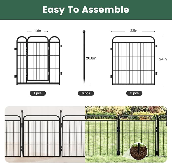Gardner Pet Dog Playpens, 24" H 6 Panels Dog Pen Outdoor/Indoor Dog Fence Exercise Pen for Small/Medium Dogs, Pet Play Yard Gate with Gravity Automatic Lock, Pet Playpen, Black