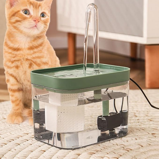 USB Cat Water Fountain,Dog Water Dispenser for Camping,Automatic Pet Fountain with Acrylic Curved Outlet Tube,Bowl,1 Filter Cotton,Outdoors,Green PC101-5