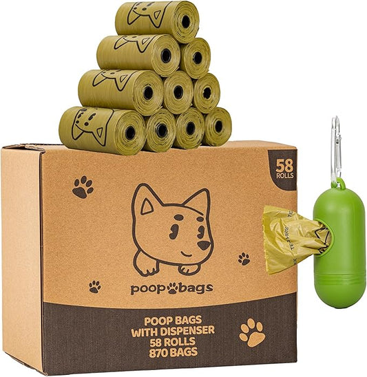 Scented Dog Poop Bags With Dispenser, Strong and Leak-proof Waste Bags for Pets, 870 Count (58 Packs of 15), 13 Inch x 9 Inch (Khaki)