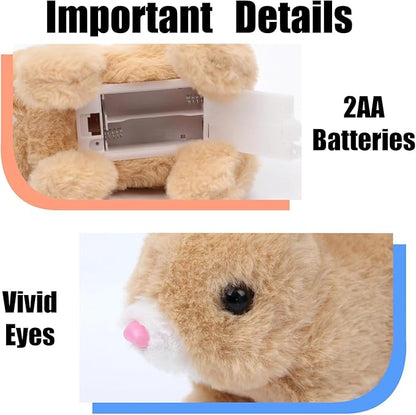 Bunny Stuffed Animal Plush, Interactive Electronic Pet Hopping Bunny Toy, Realistic Stuffed Easter Bunny Rabbit with Sounds and Movements Animated Walking Wiggle Ears Twitch Nose (Brown)