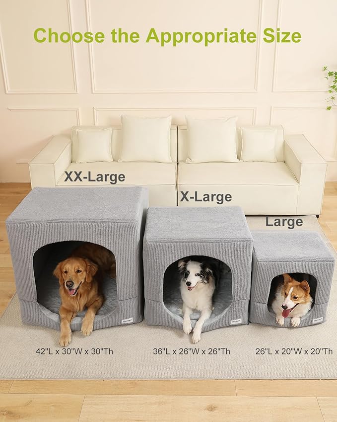 Hovicaed Indoor Dog House for Extra Large Medium Small Sized Dogs - Dog Tent with Washable Removable Cover, Pet Orthopedic Dog Cave Bed Egg-Crate Foam Cushion, Inside Dog House Large Space(XL)