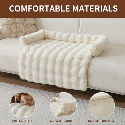 Luxurious Cozy Dog Couch Bed, Washable Removable Calming Pet Sofa Cover, Fluffy Plush Dog Mat for Furniture Protector and Car (Dark Gray)