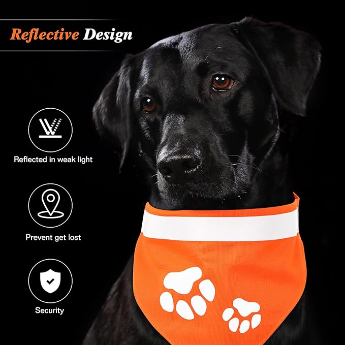 Saintrygo 2 Pieces Dog Bandanas Reflective Dog Scarf Yellow High Visibility Safety Camping Puppy Bandanas Triangle Bibs for Medium Large Pets Cats Puppy (16-20.5 Inches,Paw Neck)