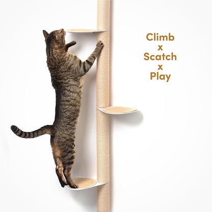 xympo 51" Wall-Mounted Cat Tree – Modern Space-Saving Cat Shelf with Sisal Scratching Post & Steel Climbing Steps – Stylish Cat Wall Furniture for Small Spaces
