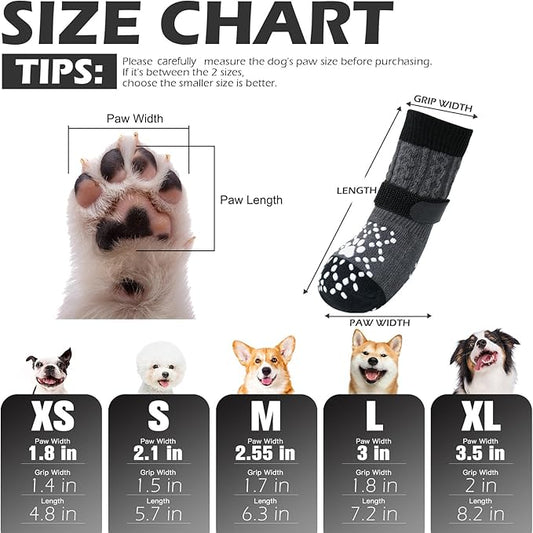 EXPAWLORER Dog Socks for Prevent Licking Paws,Winter Boots & Paw Protectors, Non Slip Doggie Grippy Booties for Hardwood Floors, Shoes for Small Medium Large Senior Dogs Twists Grey S