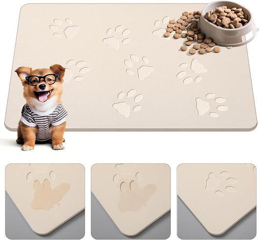 Valentine Dog Gift Stone Mat for Dog Bowl Diatomaceous Earth Absorbent Non Slip Cat Puppy Mat for Food and Water Quick Drying Easy to Clean Placemat for Bowl Dish(Beige,16 x 24 Inch)