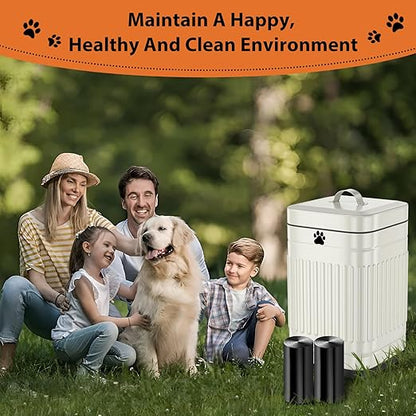 Dog Poop Trash Can Outside, 5L/1.3Gal Metal Dog Waste Trash Can with Lid, Foot Pedal, Pet Waste Container with 40 Bags, Poop Bucket with Lid Soft Close for Pet, White