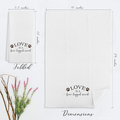 EIONEY Cute Dog Paws Love is A Four Legged Word Kitchen Towels & Tea Towels,Dish Cloth Flour Sack Hand Towel for Farmhouse Kitchen Decor,24 X 16 Inches Cotton Dish Towels Dishcloths,Dog Lovers Gifts
