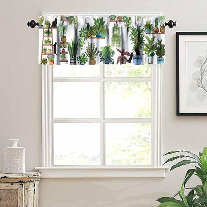 Bohemian Flower Window Valance Curtains, Colorful Boho Floral Black Cats Art Green House Tropical Plants Potted Flower Valance Curtain for Farmhouse Bedroom Living Room Kitchen 54x18inch