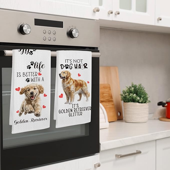 Golden Retriever Kitchen Towels Set of 2, Golden Retriever Gifts, Dog Funny Hand Towels for Kitchen Decor, Gifts for GoldenRetriever Women Dog Lovers Dishcloths Dish Towel 16X24 Inches