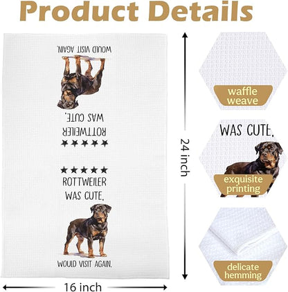 Rottweiler Gifts Kitchen Towels - Funny Rottweiler Decorative Waffle Dish Towels, Dog Mom Gifts Hand Towel for Kitchen Decor, Dog Lover Tea Towel for Women, 16x24 Inch Set of 2