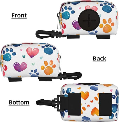 Dog Poop Bag Holder for Leashes - Lightweight Pet Waste Bags Dispenser Doggy Zippered Pouch for Puppy Walking Accessories(Cute Dog Paw)