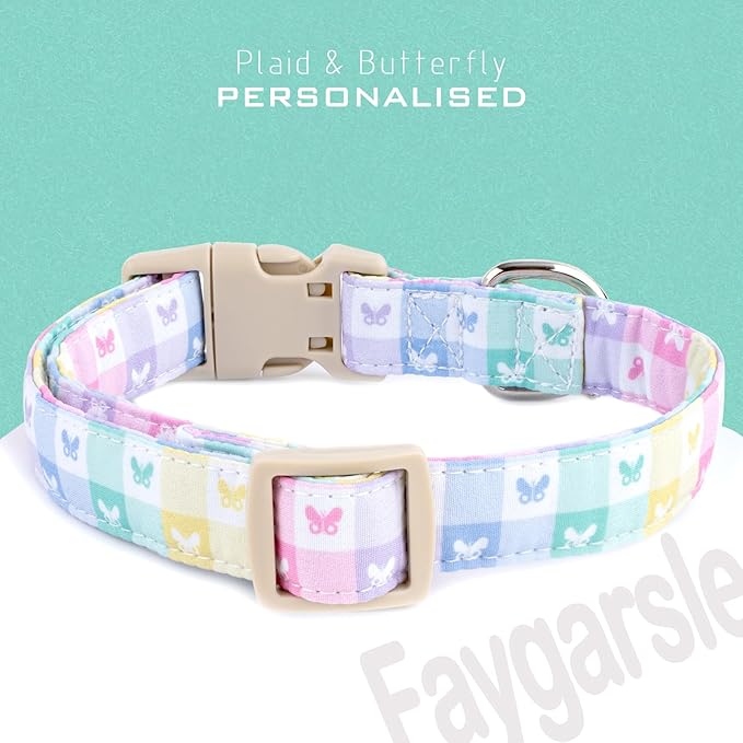 Faygarsle Pastel Butterfly Print Dog Collar, Adjustable with Quick-Release Buckle, Lightweight Summer Design for Small Medium Large Dogs Colorful XS