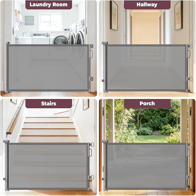2Pack Retractable Baby Gates for Stairs, 58" Extra Wide Mesh Dog Gate for Doorways, Home Saftey Gate for Child Toddler Pet, Indoor and Outdoor Use, Easy Install, 34" Height, Gray