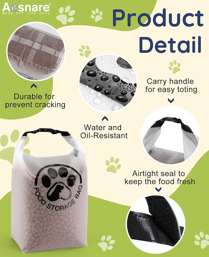 Pet Food Storage Bag for Travel - Transparent Leak-Proof Dog Food Container with Roll-Top Closure, Keeps Kibble Fresh for Camping Trip, Dog Boarding, Weekend Getaways (25 Cups+bowl)