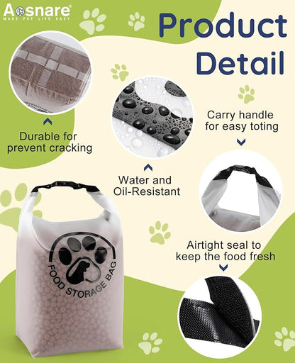 Pet Food Storage Bag for Travel - Transparent Leak-Proof Dog Food Container with Roll-Top Closure, Keeps Kibble Fresh for Camping Trip, Dog Boarding, Weekend Getaways (25 Cups+bowl)