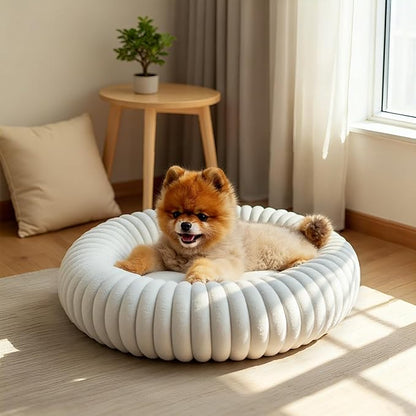 Calming Dog Bed Anti-Anxiety Donut Dog Beds for Small Medium Large Dogs,Washable Plush Fluffy Indoor Cat Kitten Round Cuddler Cushion (Cream, Medium)