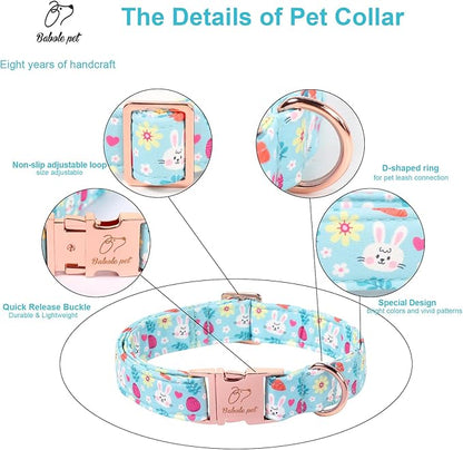 Easter Dog Collar, Cute Blue Bunny Easter Collar for Boy Girl Dogs, Adjustable Heavy Duty Spring Holiday Dog Collars for Small Medium Large Dogs with Metal Buckle XL