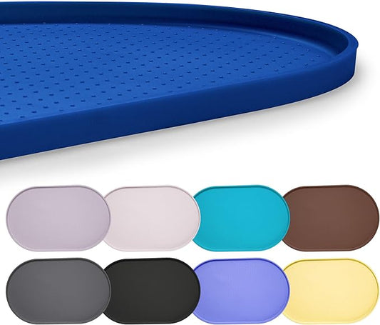 Hubulk 100% Waterproof Silicone Pet Feeding Mat with Raised Edge for Food and Water, Dog Bowl Mats, Cat Bowls Placemat with High Lip Protects Floor for Cats and Dogs (Navy Blue, 19" L x 12" W)