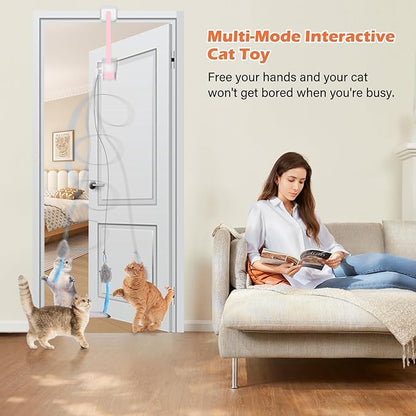 Rechargeable Electric Cat Teaser – Interactive Door Clip Teaser for Cats, 2 Motion Modes (360° Spin & Irregular Jumping), Smart Auto Cat Toy for Exercise & Fun (No Remote)(Pink)