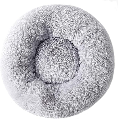 Fluffy Donut Cat Bed for Indoor Cats Kitten Bed Bunny Pillow Small Round Plush Calming Dog Bed Warm Cozy Pet Cushion for Cats Dogs Rabbits Under 3kg