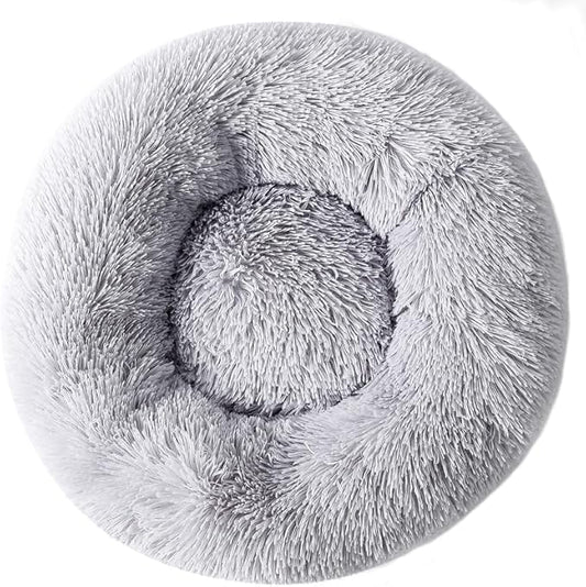 Fluffy Donut Cat Bed for Indoor Cats Kitten Bed Bunny Pillow Small Round Plush Calming Dog Bed Warm Cozy Pet Cushion for Cats Dogs Rabbits Under 3kg