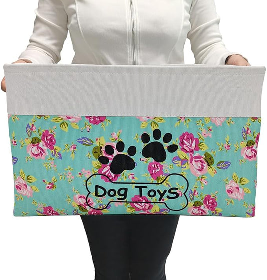Large Collapsible Dog Toy Basket - Rectangle Bin for Pet Toys & Accessories