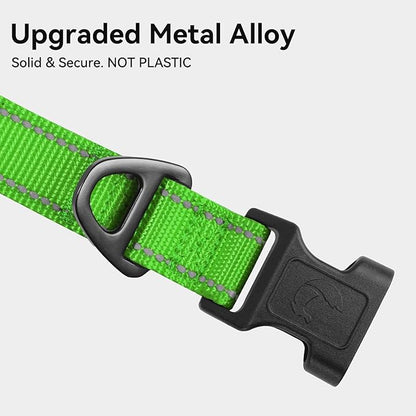 Joytale Reflective Dog Collar, Soft Neoprene Padded, Metal D-Ring, Nylon Pet Collar Adjustable for Large Dogs, Green, L