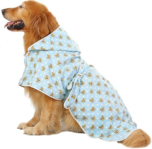 HDE Dog Bathrobe Super Absorbent Quick Drying Puppy Towel Wrap Coat Adjustable After Bath Robes with Hood for Dog Sizes S-XXL Teddy Bears L